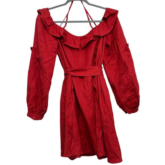 Marissa Web Collective RTR Linen off shoulder linen mini dress. Size M - Picture 2 of 7